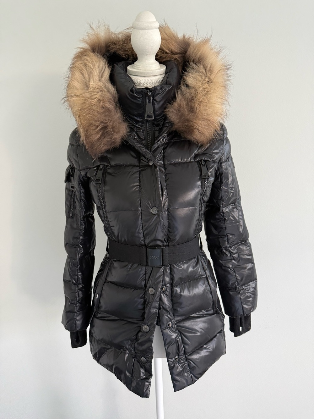 SAM Girls’ Millennium Fur-Trimmed Belted Down Jacket, Big Kid Size 10, Jet